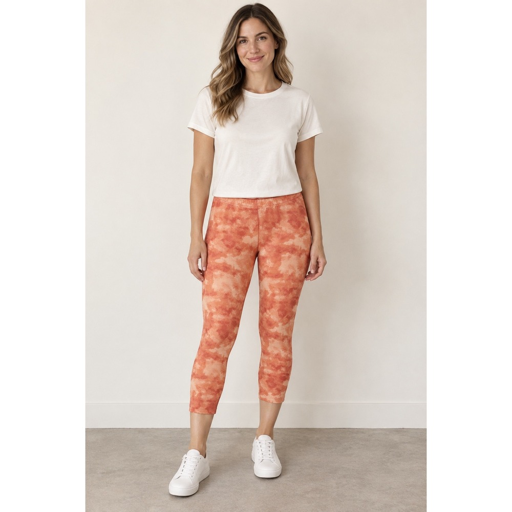 Old Navy Womens Orange Tie Dye Cropped Leggings Mid Rise Stretch Size M